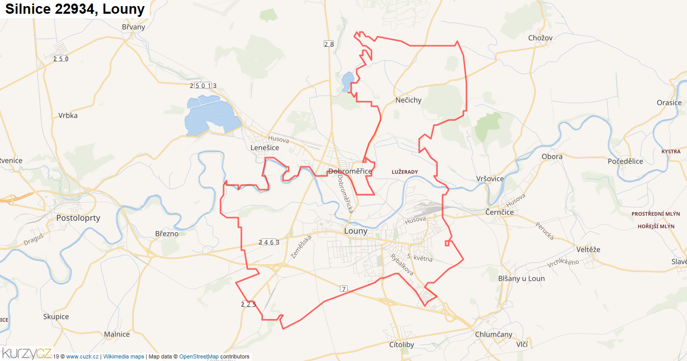 Louny, Silnice 22934 - Mapa