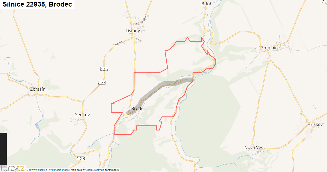 Brodec, Silnice 22935 - Mapa