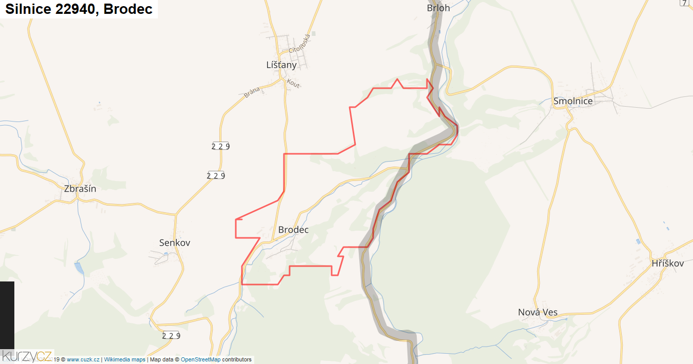 Brodec, Silnice 22940 - Mapa