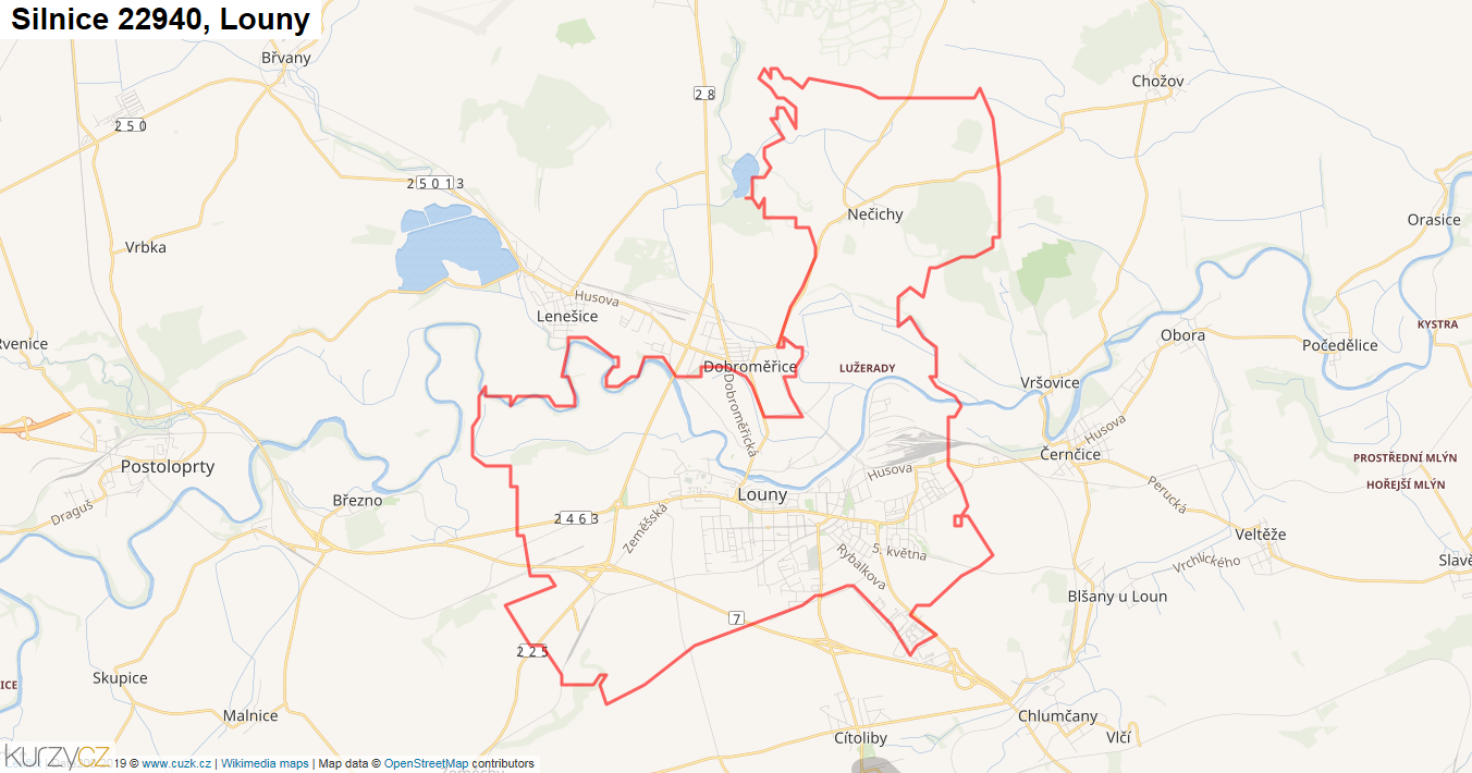 Louny, Silnice 22940 - Mapa