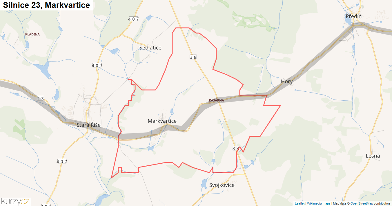 Markvartice, Silnice 23 - Mapa