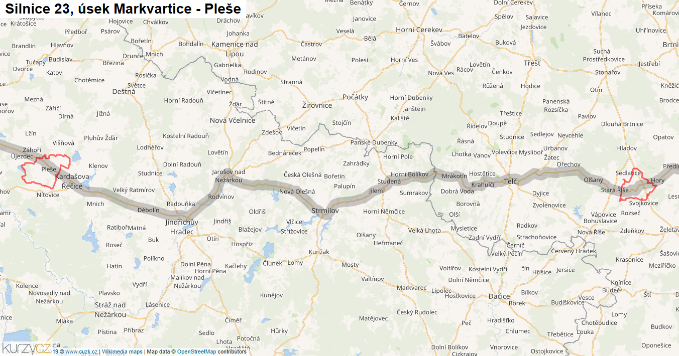 Úsek Markvartice - Pleše, Silnice 23 - Mapa