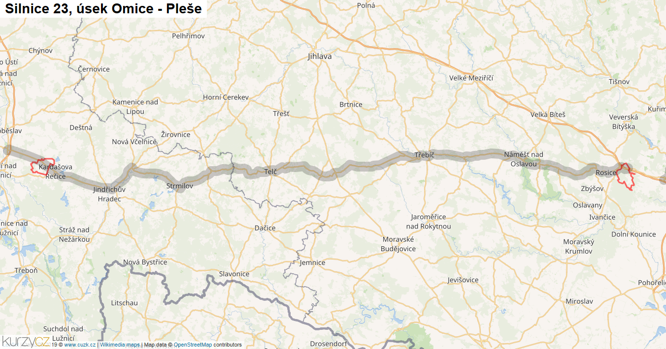 Úsek Omice - Pleše, Silnice 23 - Mapa
