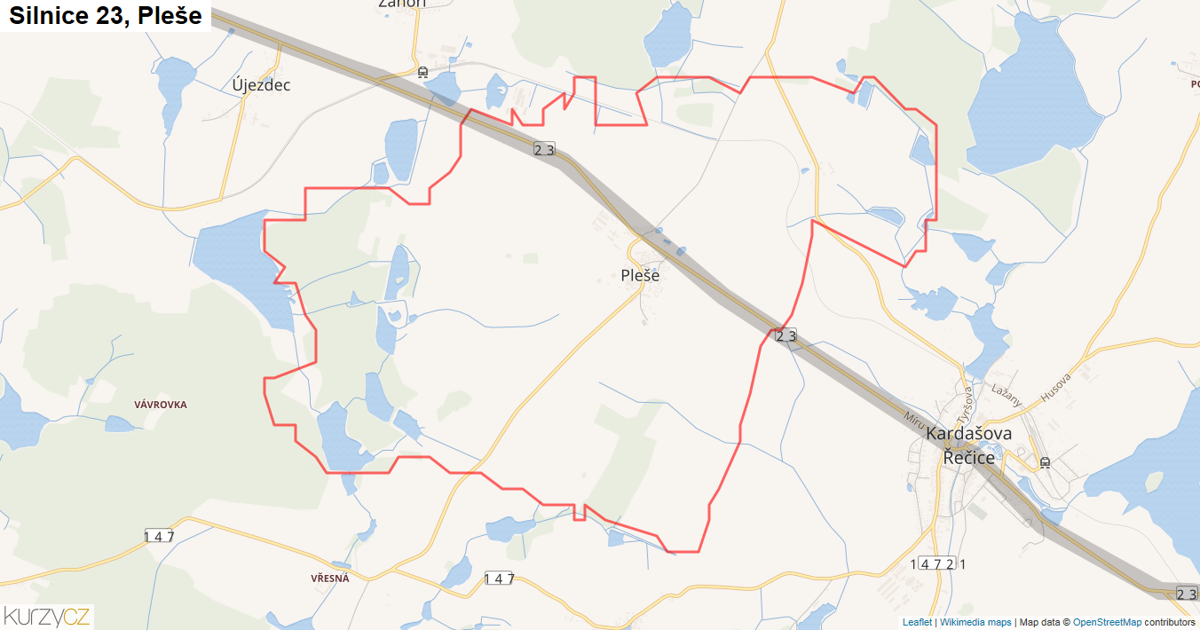 Pleše, Silnice 23 - Mapa