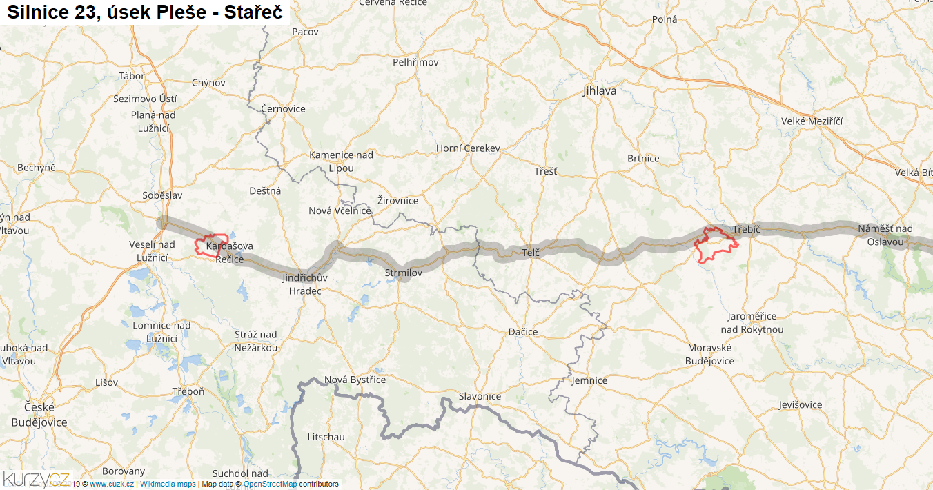 Úsek Pleše - Stařeč, Silnice 23 - Mapa