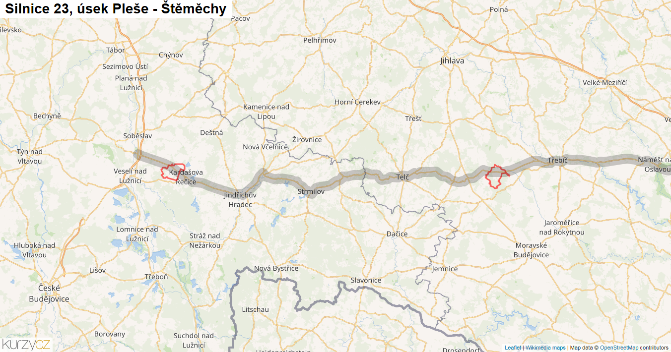 Úsek Pleše - Štěměchy, Silnice 23 - Mapa