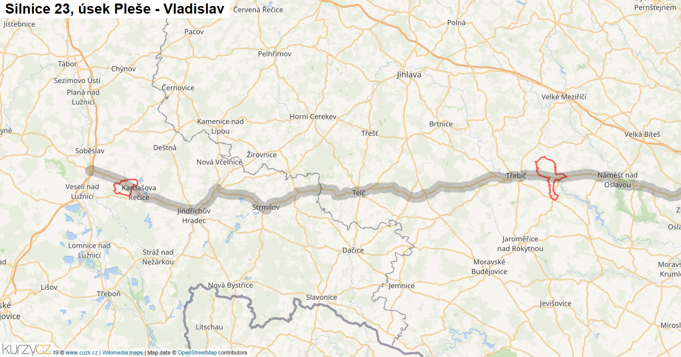 Úsek Pleše - Vladislav, Silnice 23 - Mapa