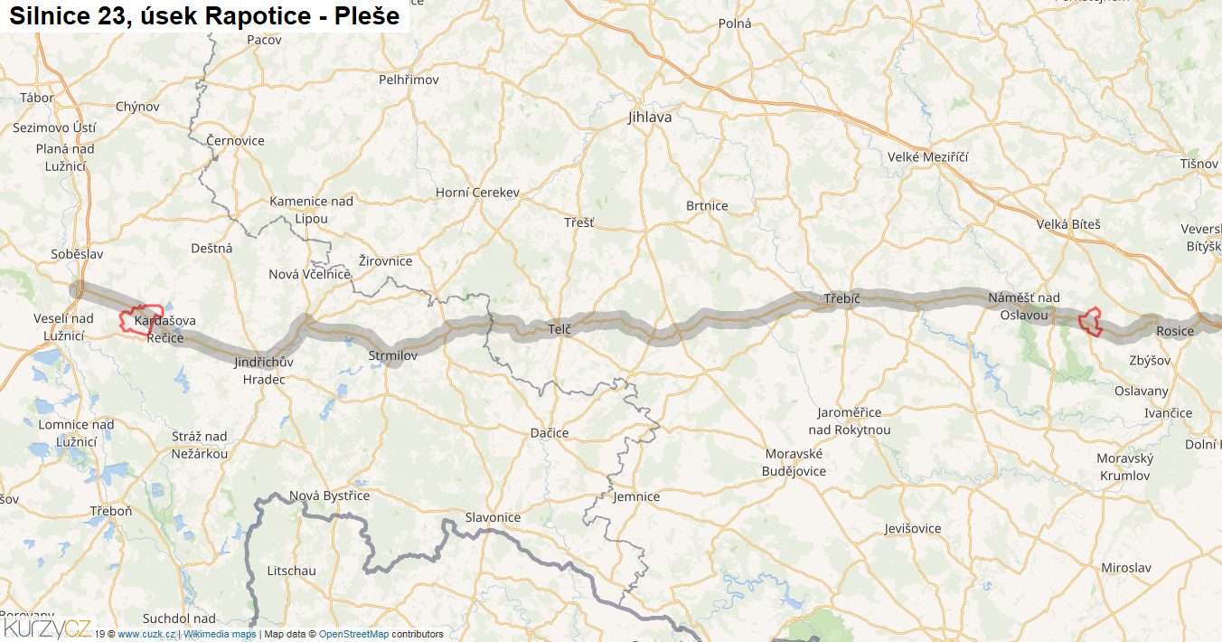 Úsek Rapotice - Pleše, Silnice 23 - Mapa