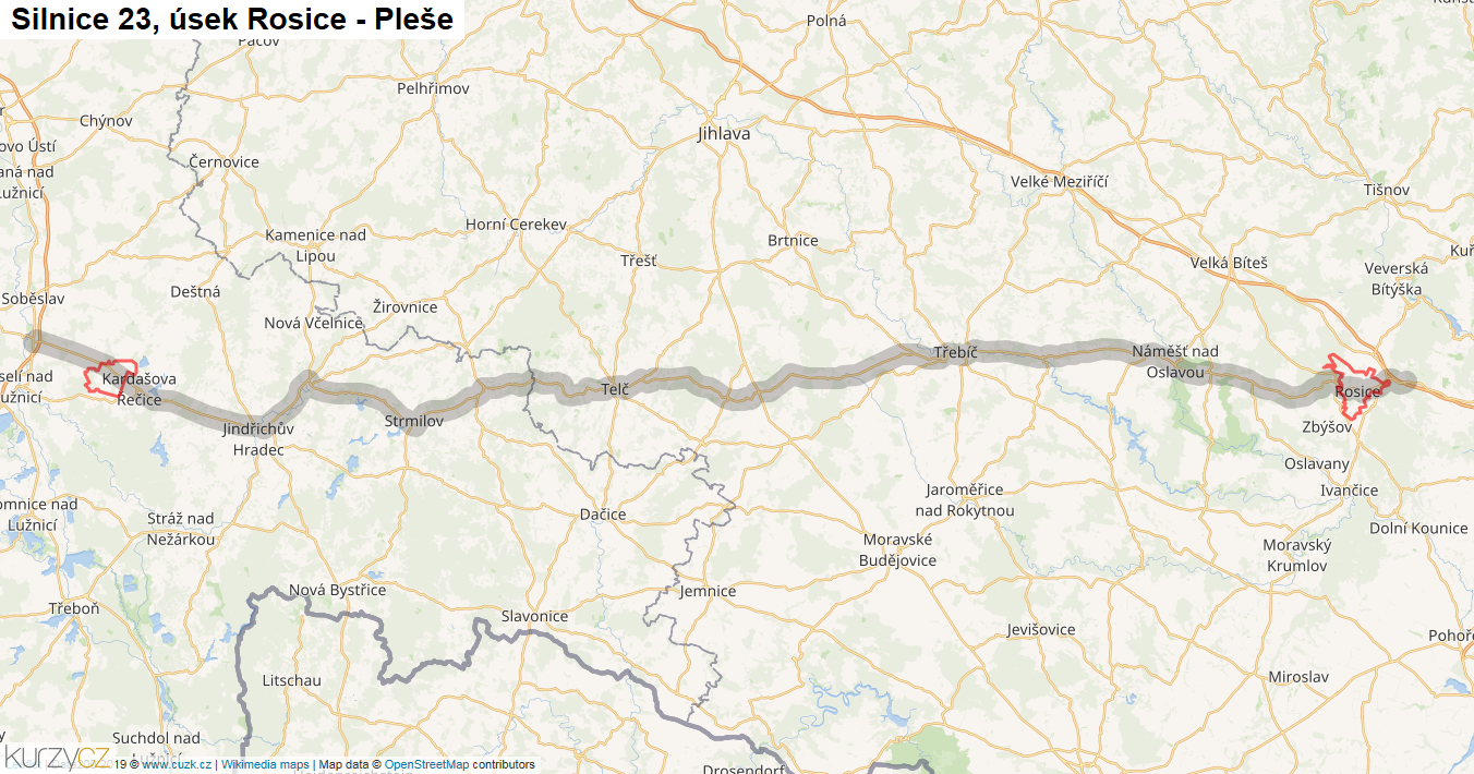 Úsek Rosice - Pleše, Silnice 23 - Mapa