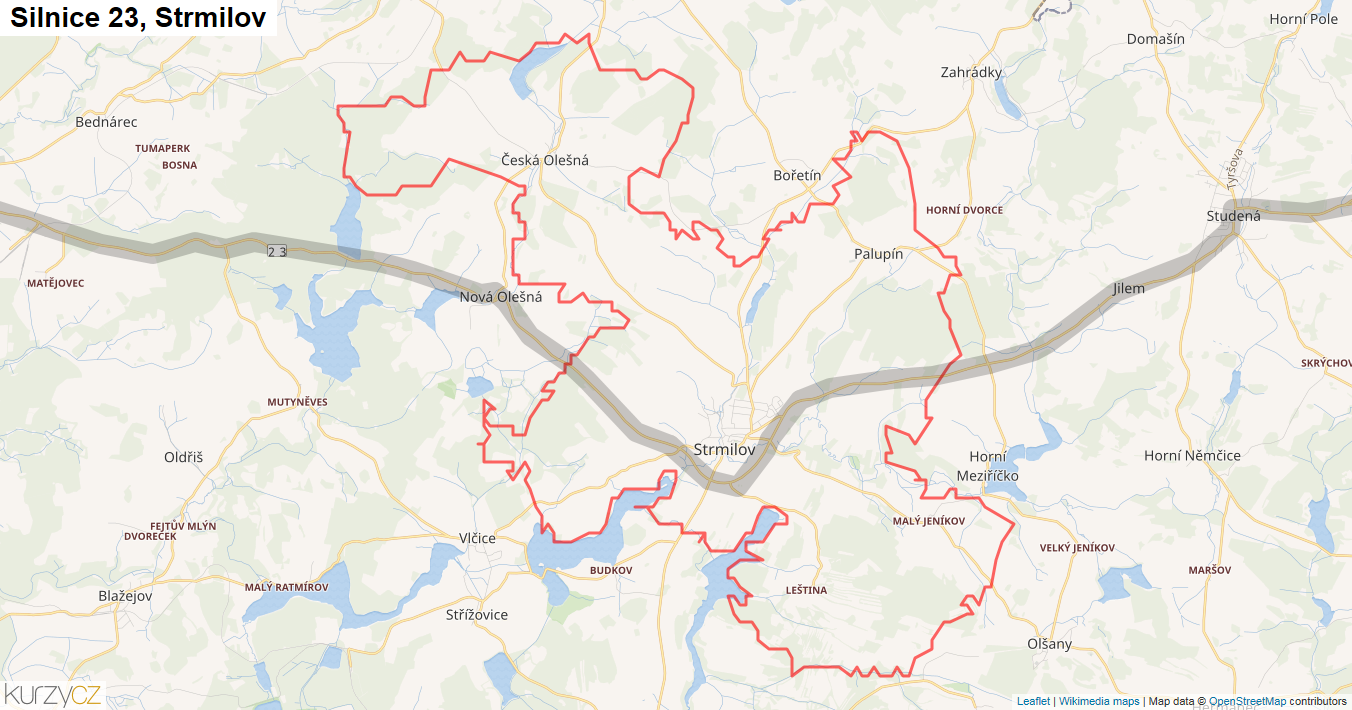 Strmilov, Silnice 23 - Mapa