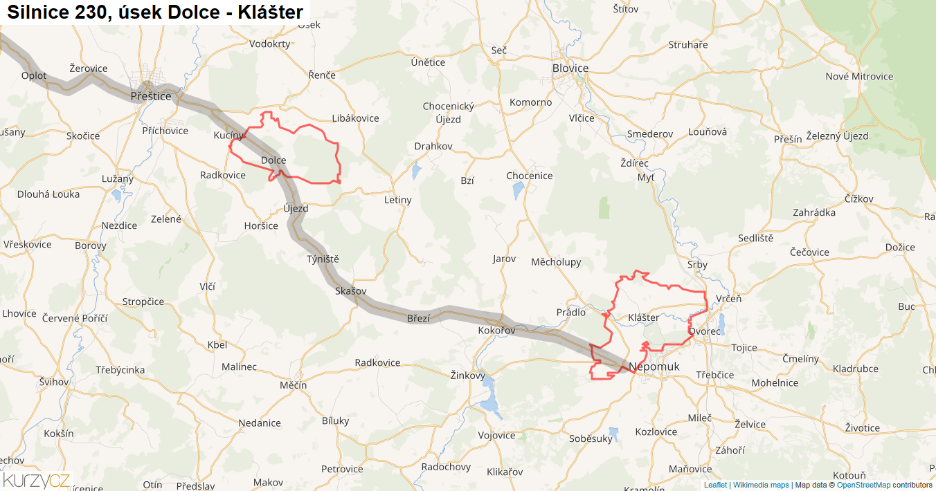 Úsek Dolce - Klášter, Silnice 230 - Mapa