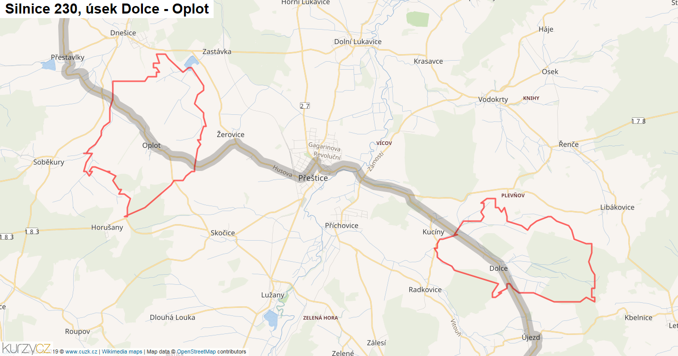 Úsek Dolce - Oplot, Silnice 230 - Mapa