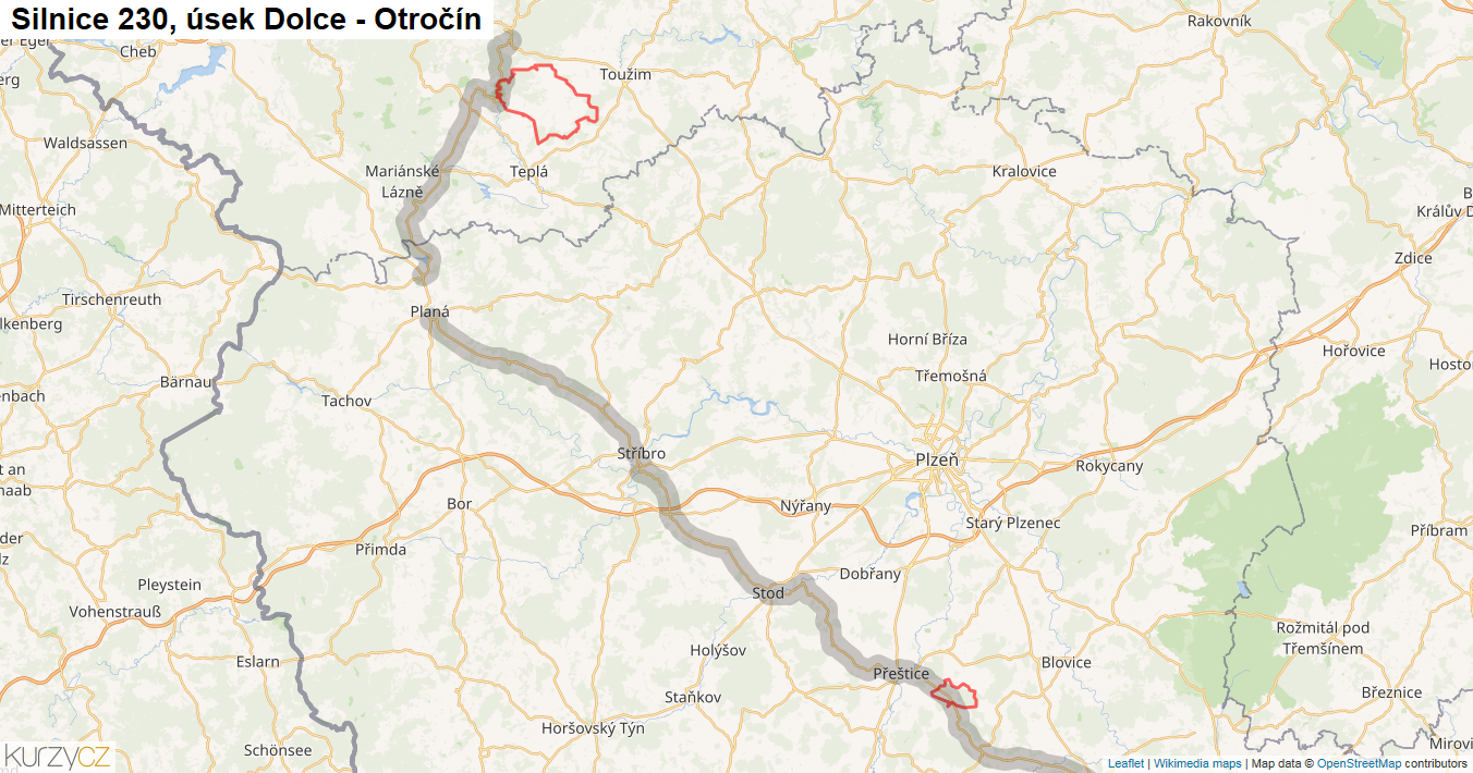 Úsek Dolce - Otročín, Silnice 230 - Mapa
