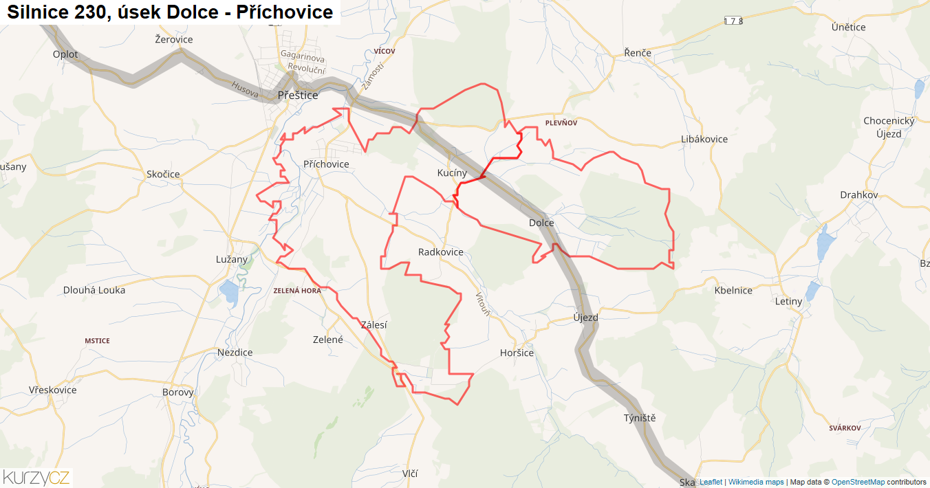 Úsek Dolce - Příchovice, Silnice 230 - Mapa