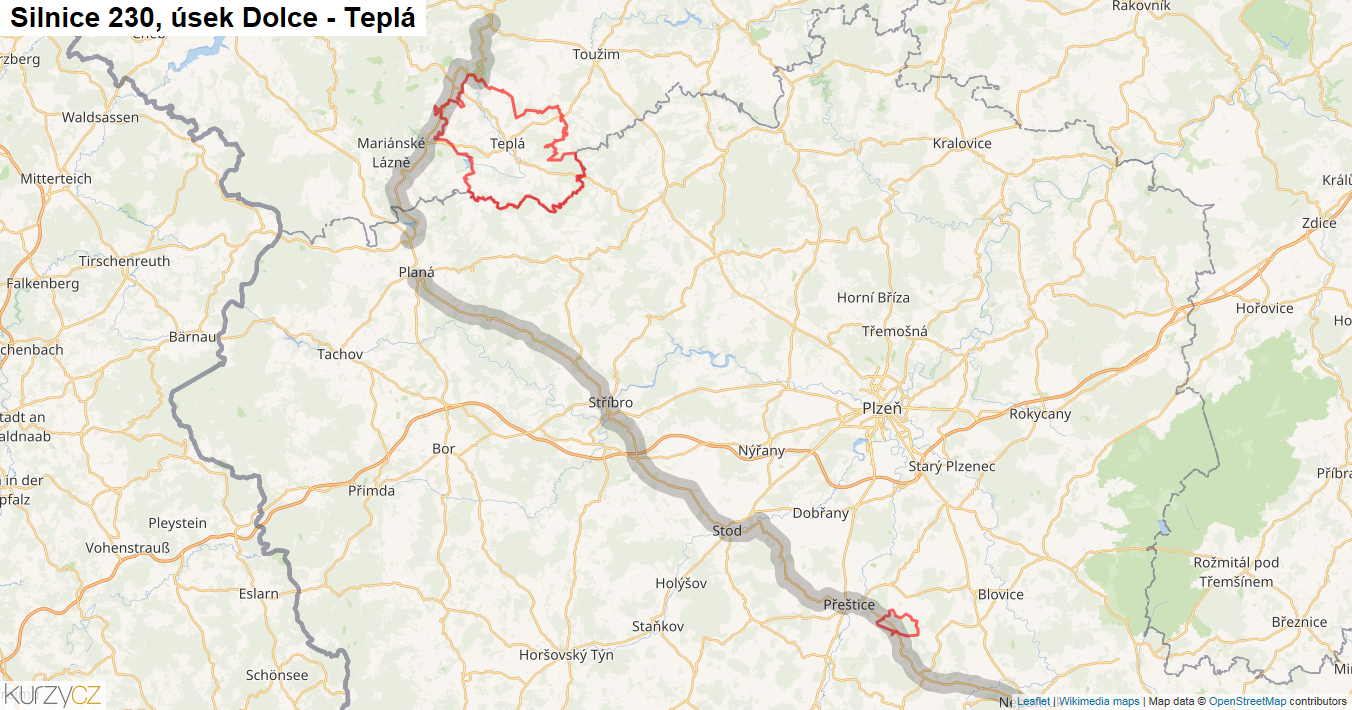 Úsek Dolce - Teplá, Silnice 230 - Mapa