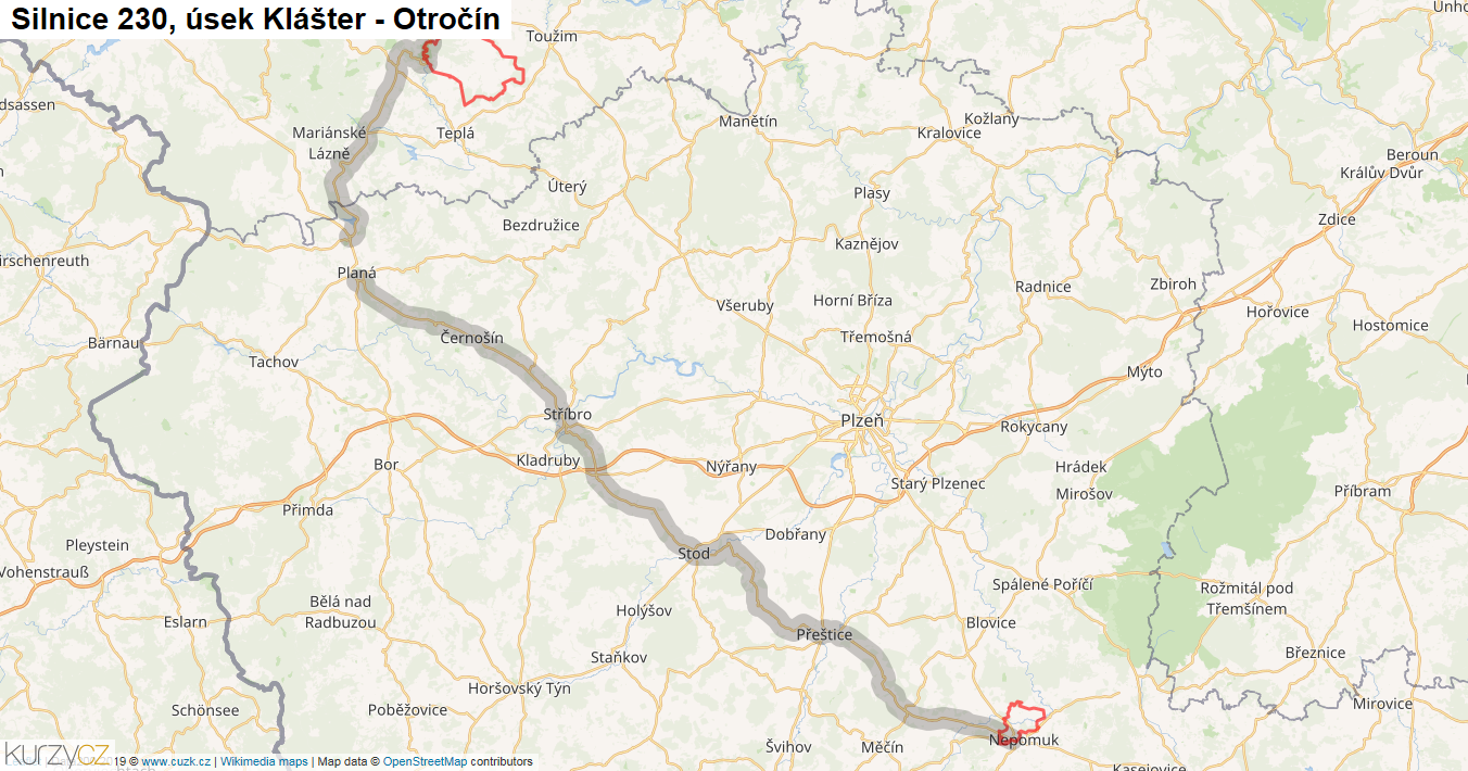 Úsek Klášter - Otročín, Silnice 230 - Mapa