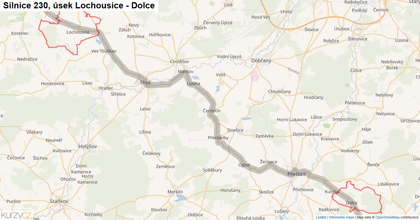 Úsek Lochousice - Dolce, Silnice 230 - Mapa