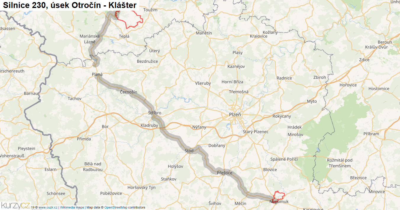 Úsek Otročín - Klášter, Silnice 230 - Mapa