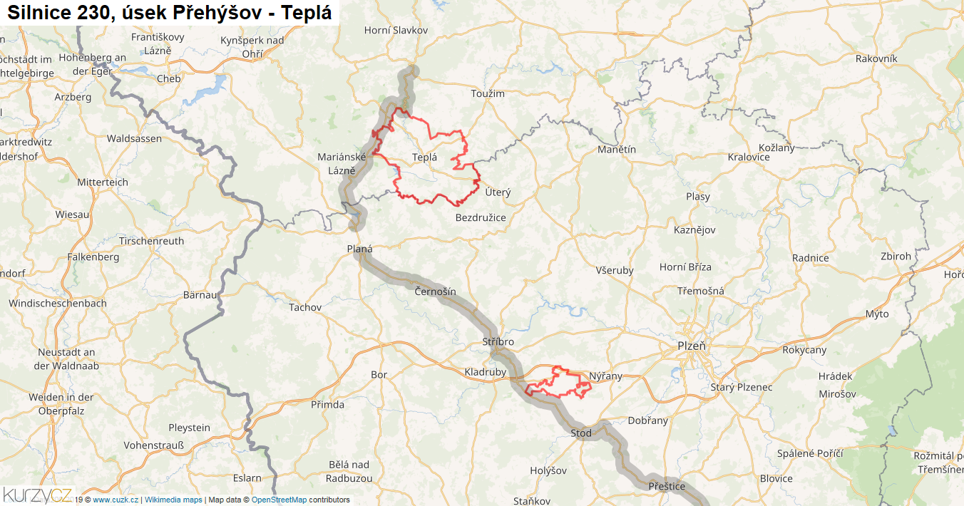 Úsek Přehýšov - Teplá, Silnice 230 - Mapa