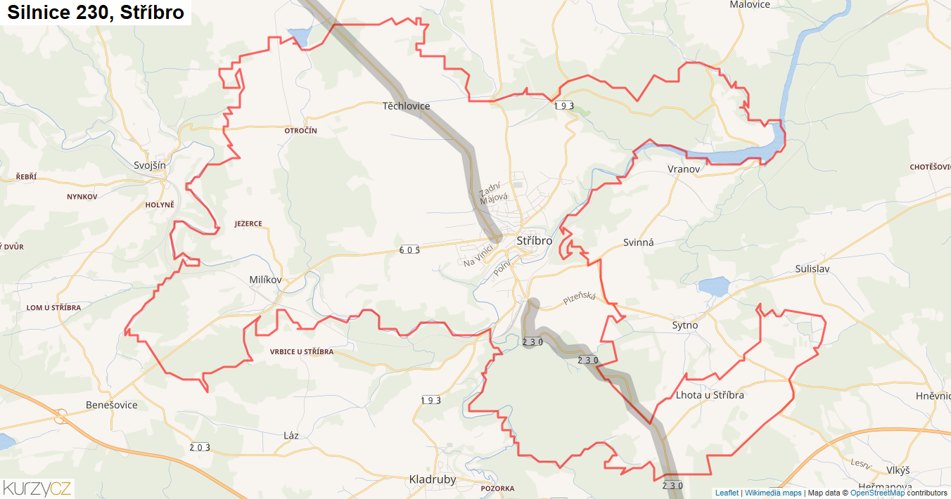 Stříbro, Silnice 230 - Mapa