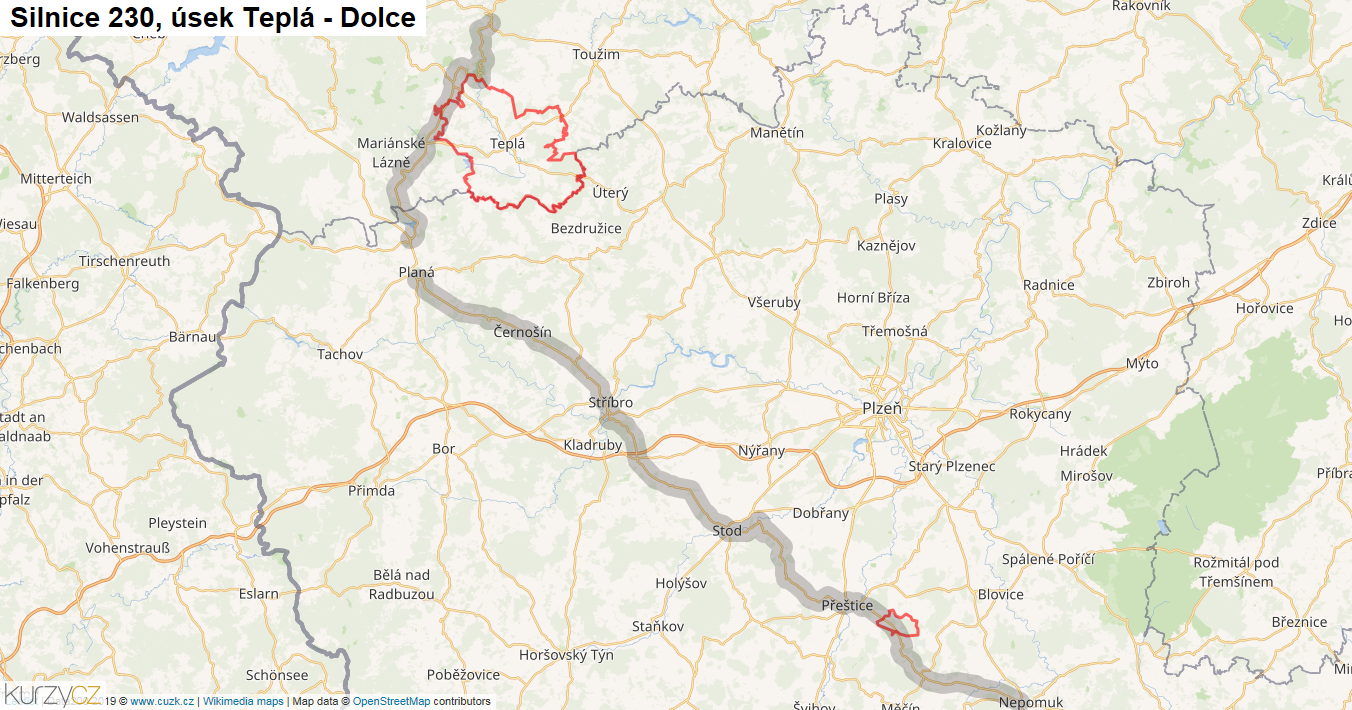 Úsek Teplá - Dolce, Silnice 230 - Mapa