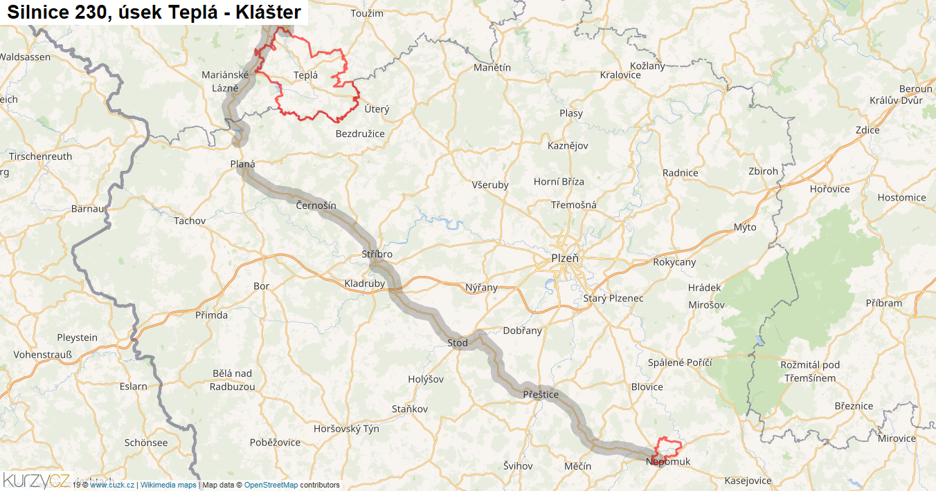 Úsek Teplá - Klášter, Silnice 230 - Mapa