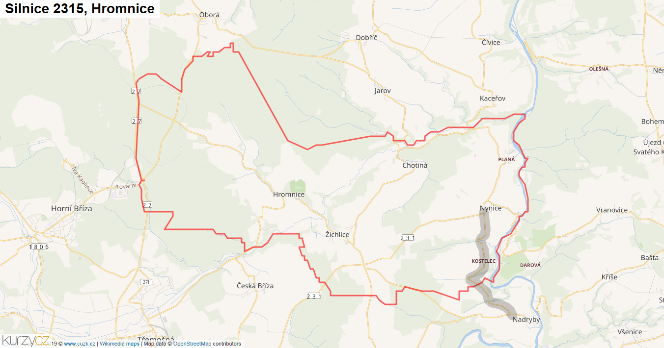 Hromnice, Silnice 2315 - Mapa