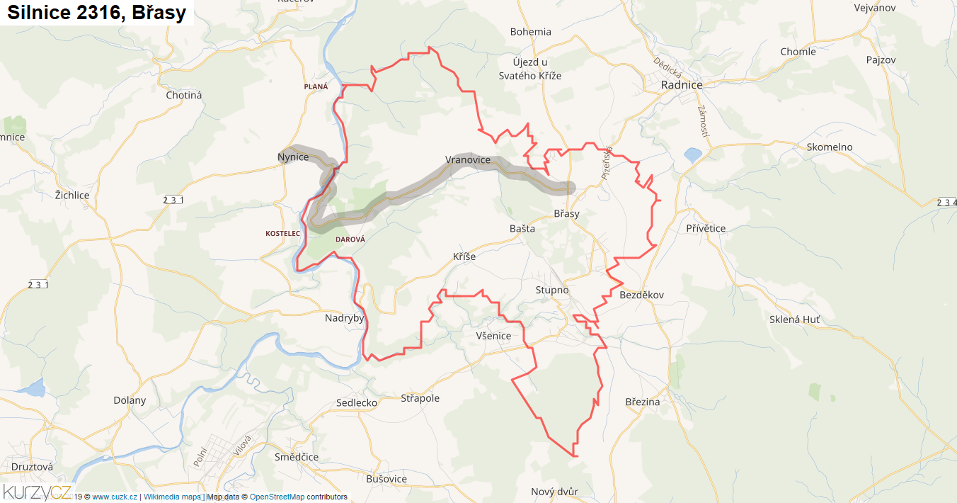 Břasy, Silnice 2316 - Mapa