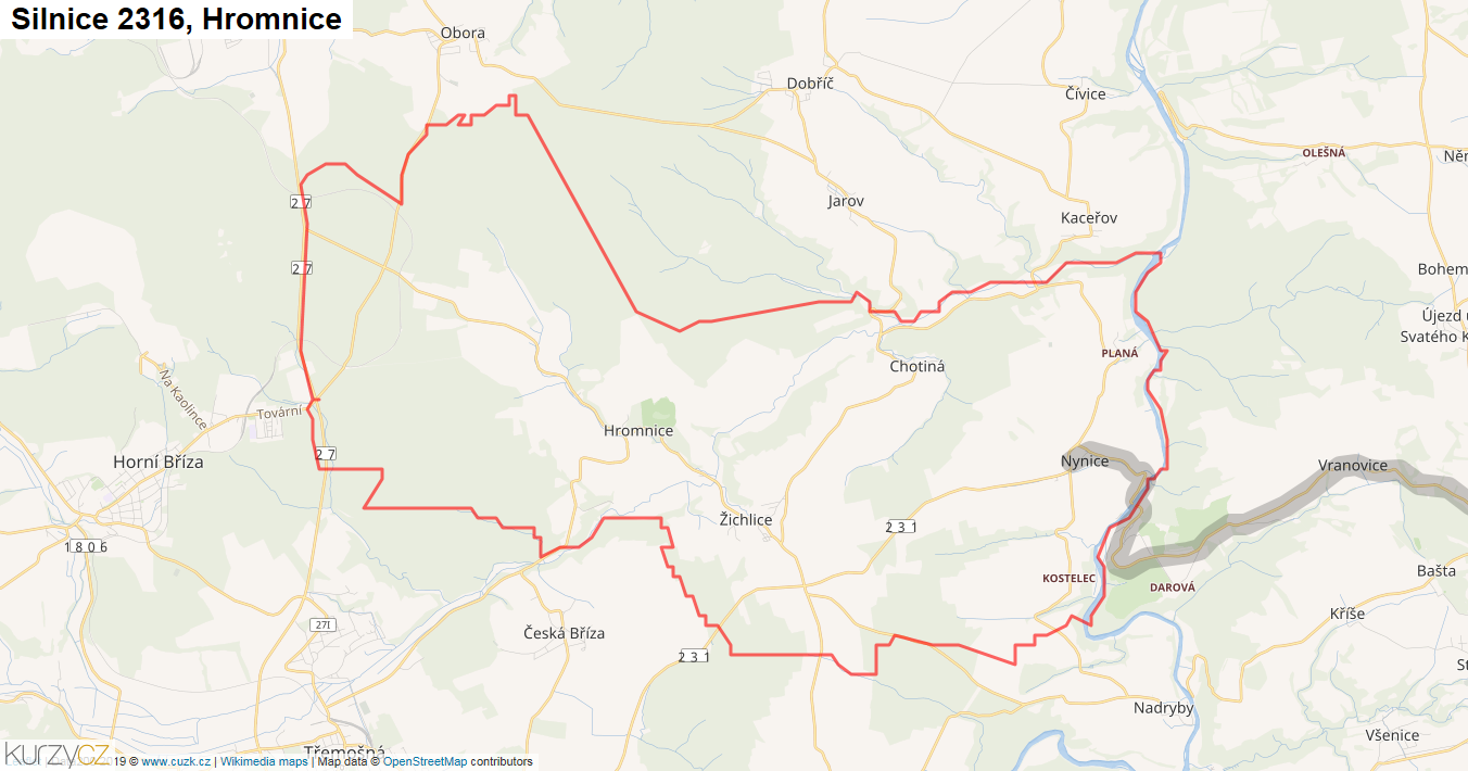 Hromnice, Silnice 2316 - Mapa