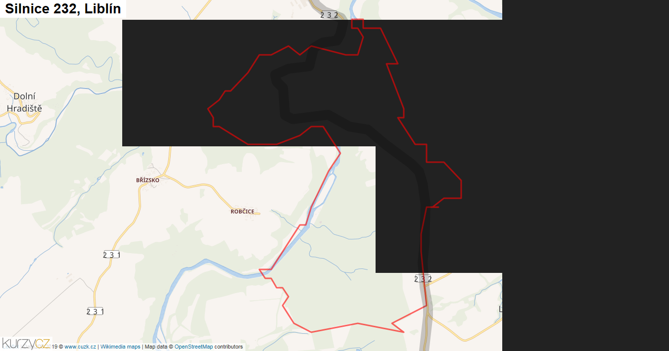 Liblín, Silnice 232 - Mapa