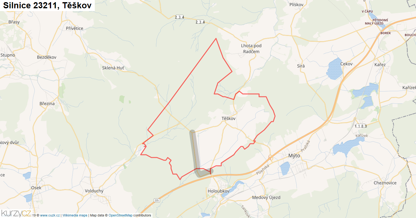 Těškov, Silnice 23211 - Mapa