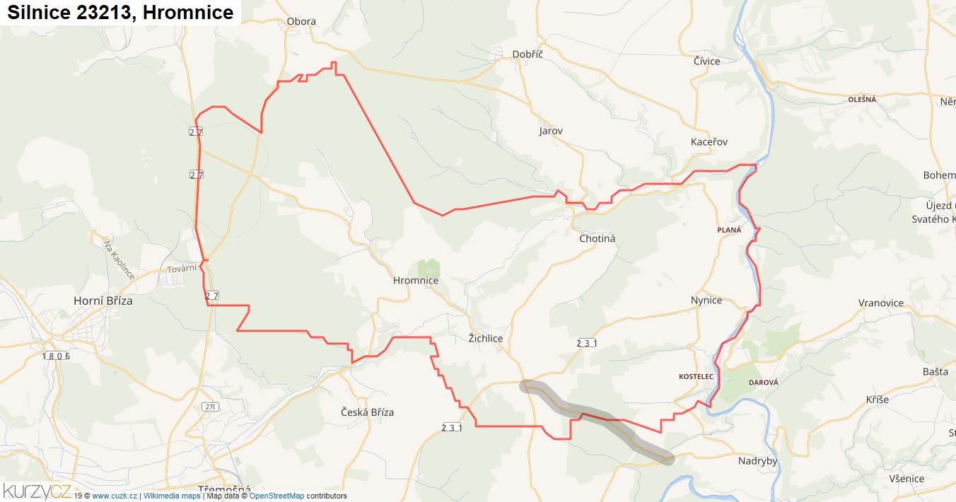 Hromnice, Silnice 23213 - Mapa