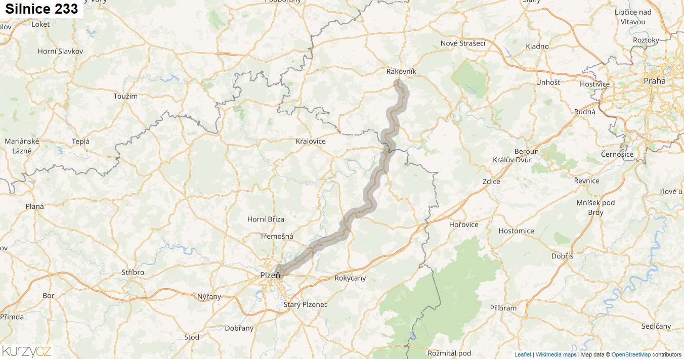 Silnice 233 - mapa Silnice 233