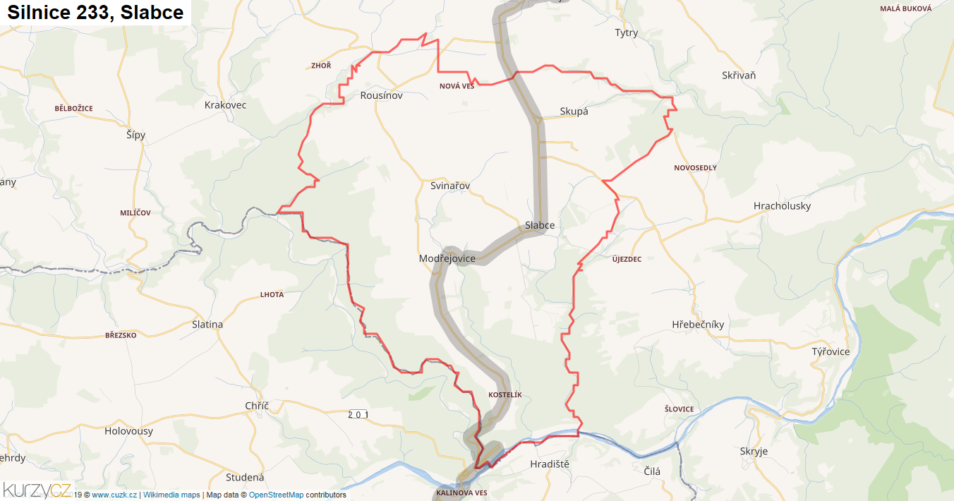 Slabce, Silnice 233 - Mapa