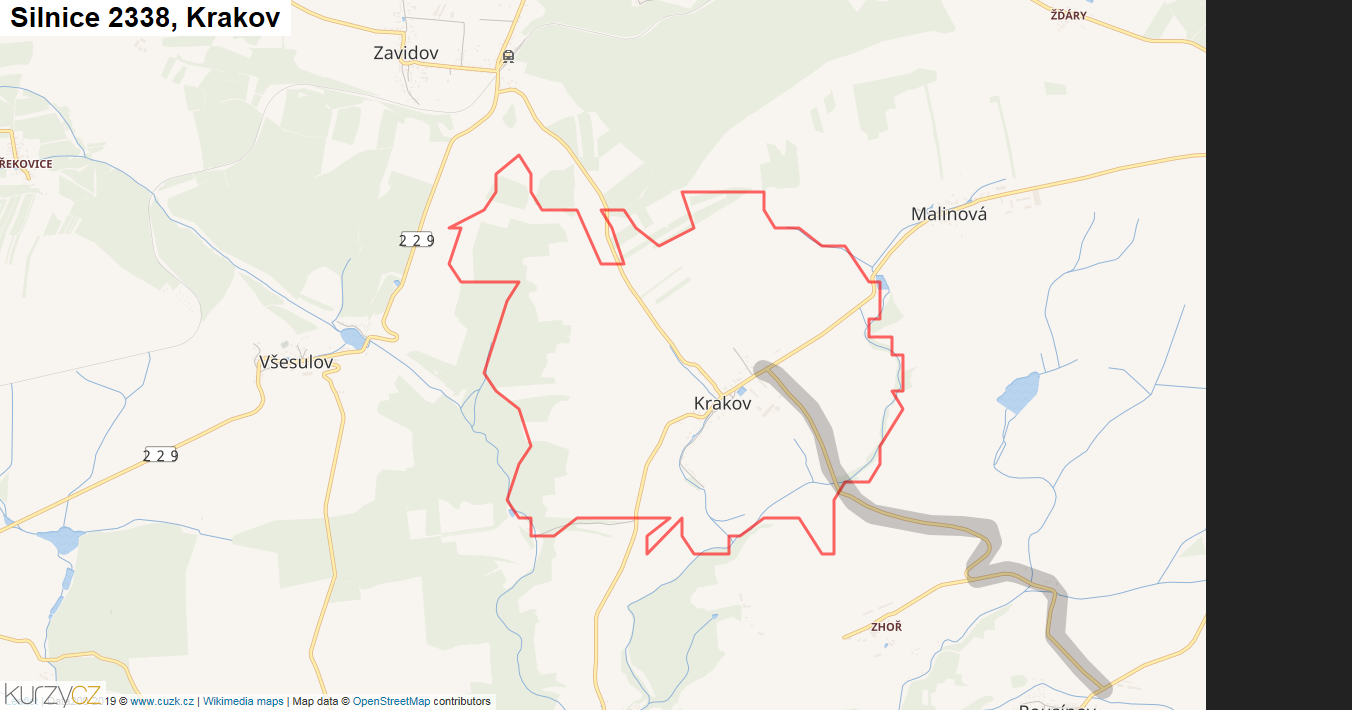 Krakov, Silnice 2338 - Mapa