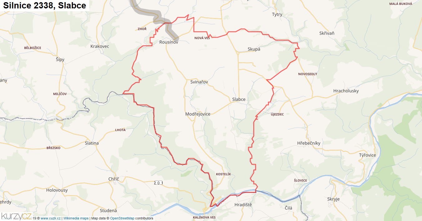 Slabce, Silnice 2338 - Mapa