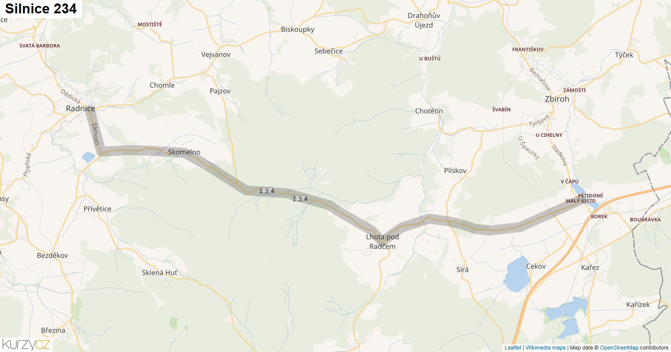 Silnice 234 - mapa Silnice 234