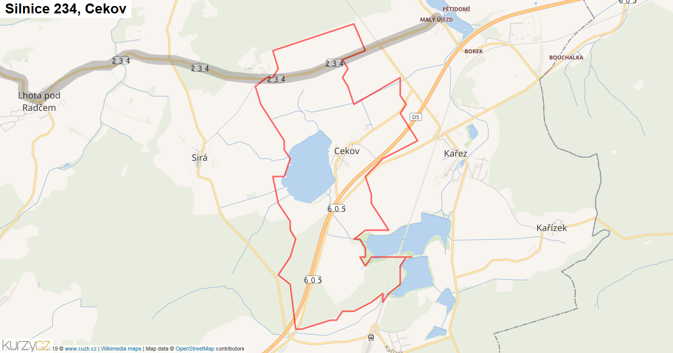 Cekov, Silnice 234 - Mapa