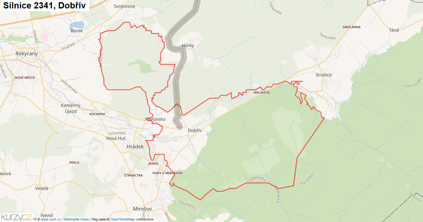 Dobřív, Silnice 2341 - Mapa