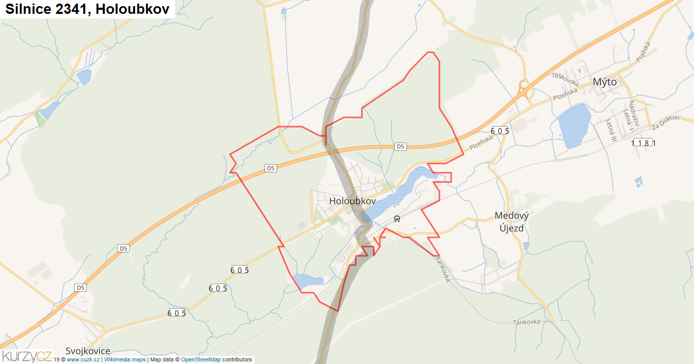 Holoubkov, Silnice 2341 - Mapa