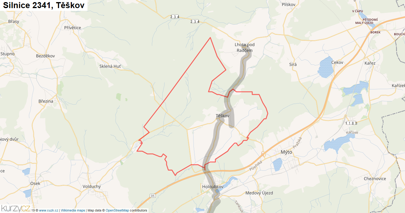 Těškov, Silnice 2341 - Mapa