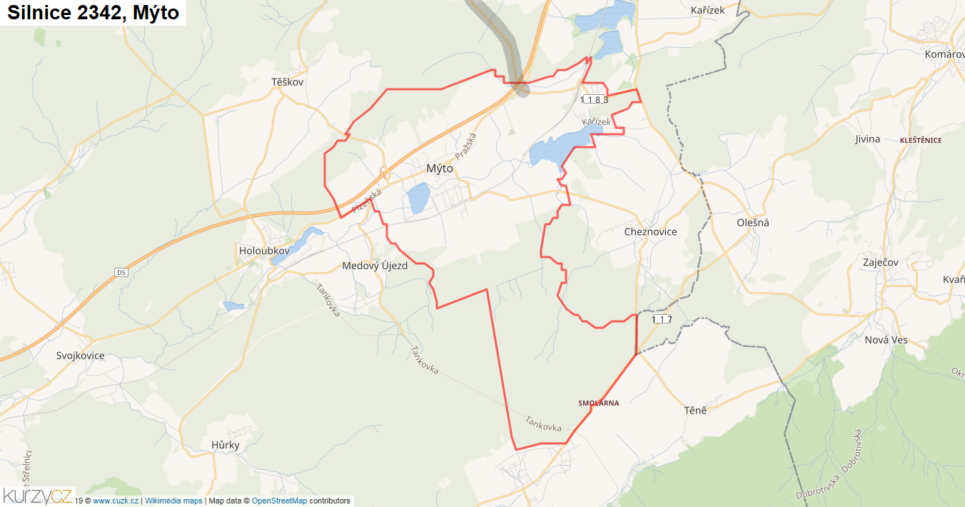 Mýto, Silnice 2342 - Mapa