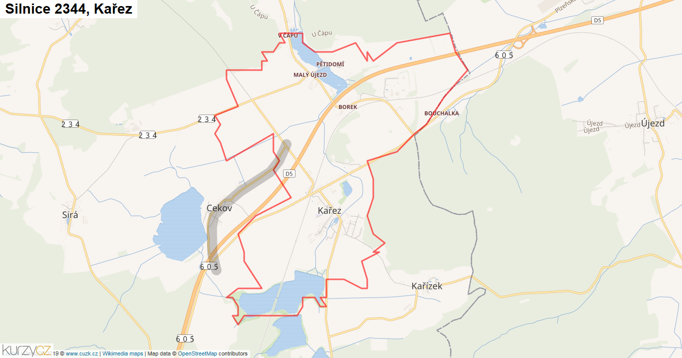 Kařez, Silnice 2344 - Mapa