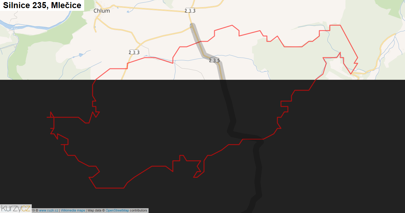 Mlečice, Silnice 235 - Mapa