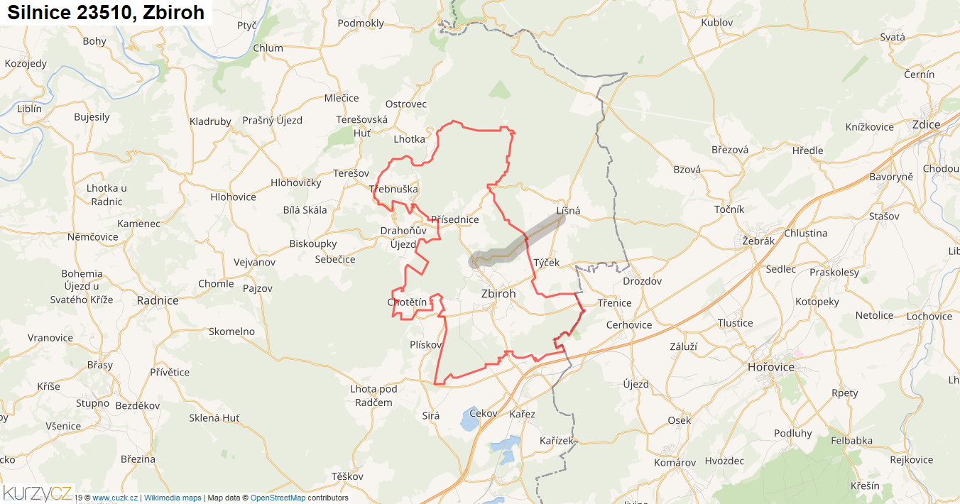 Zbiroh, Silnice 23510 - Mapa