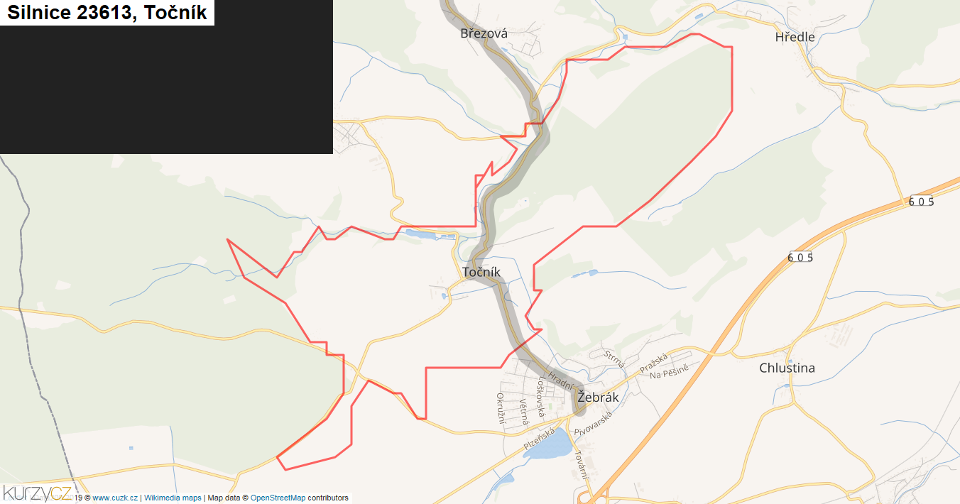 Točník, Silnice 23613 - Mapa
