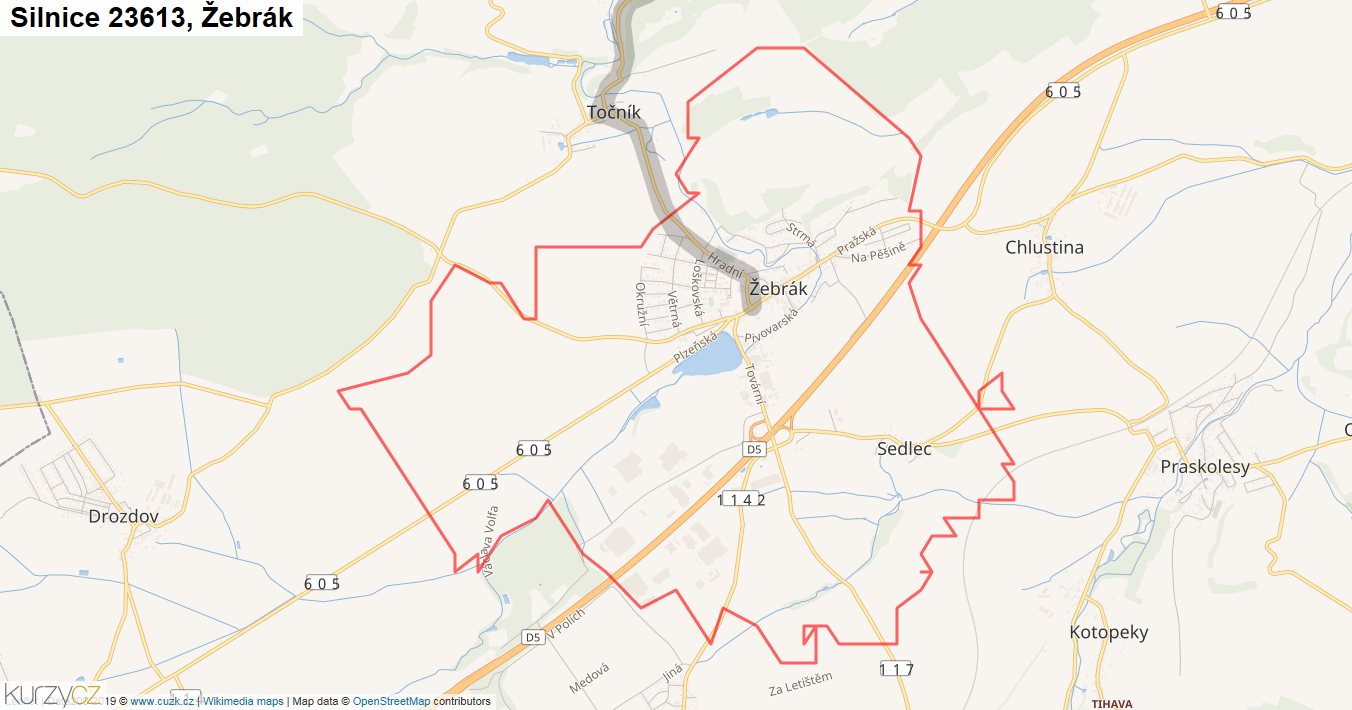 Žebrák, Silnice 23613 - Mapa