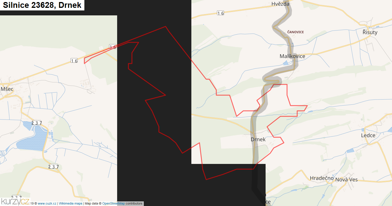 Drnek, Silnice 23628 - Mapa