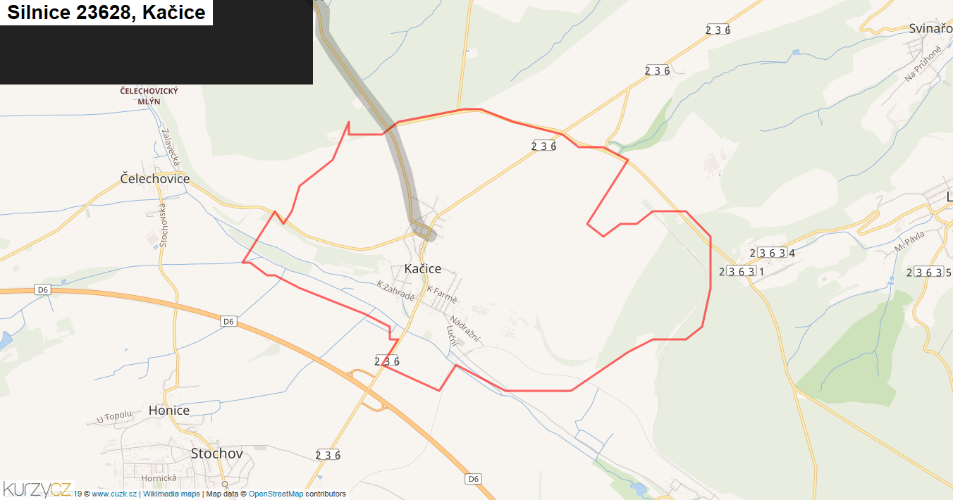 Kačice, Silnice 23628 - Mapa