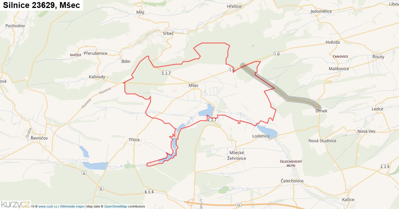 Mšec, Silnice 23629 - Mapa